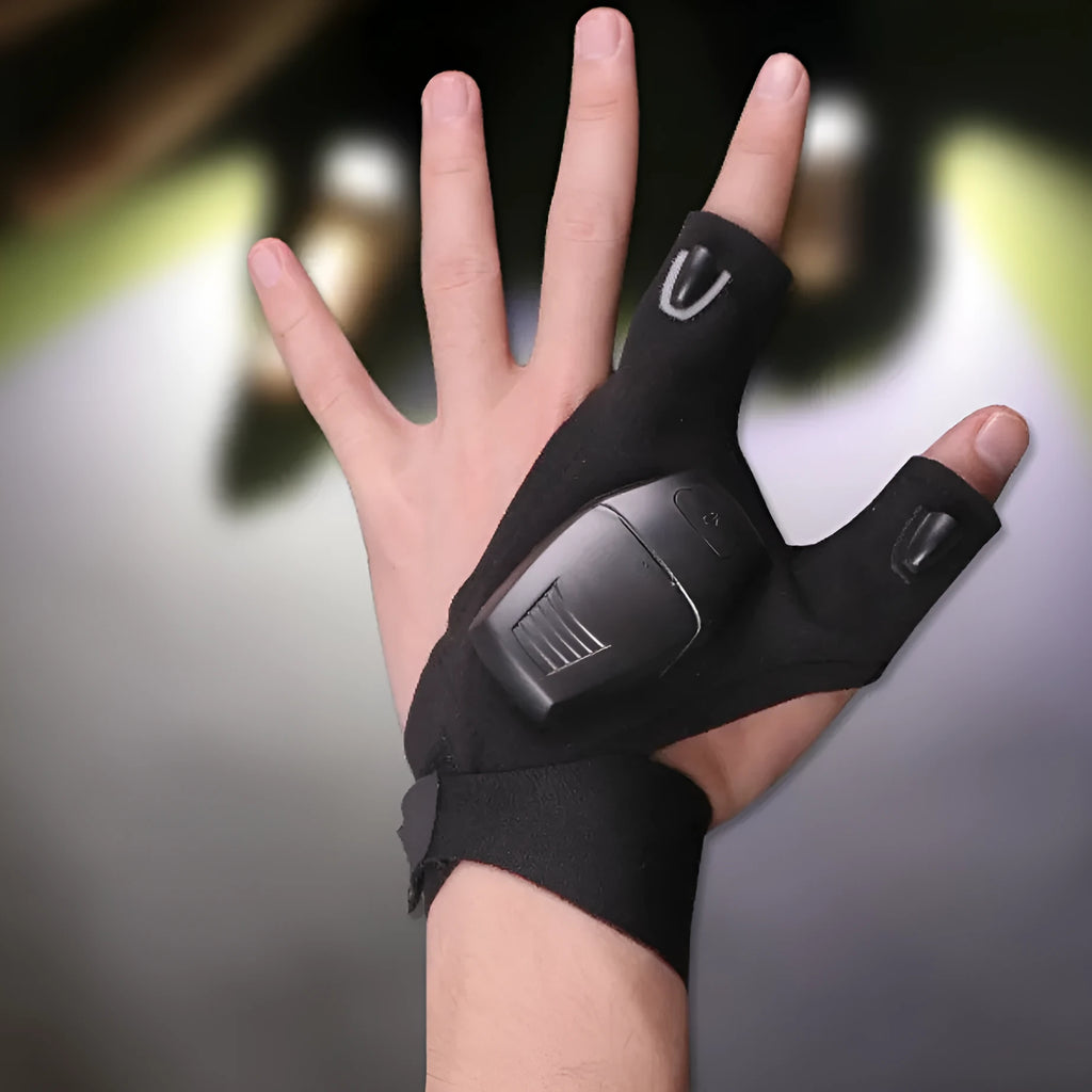 Half finger knit coated fishing repair gloves with built-in light for night outdoor use
