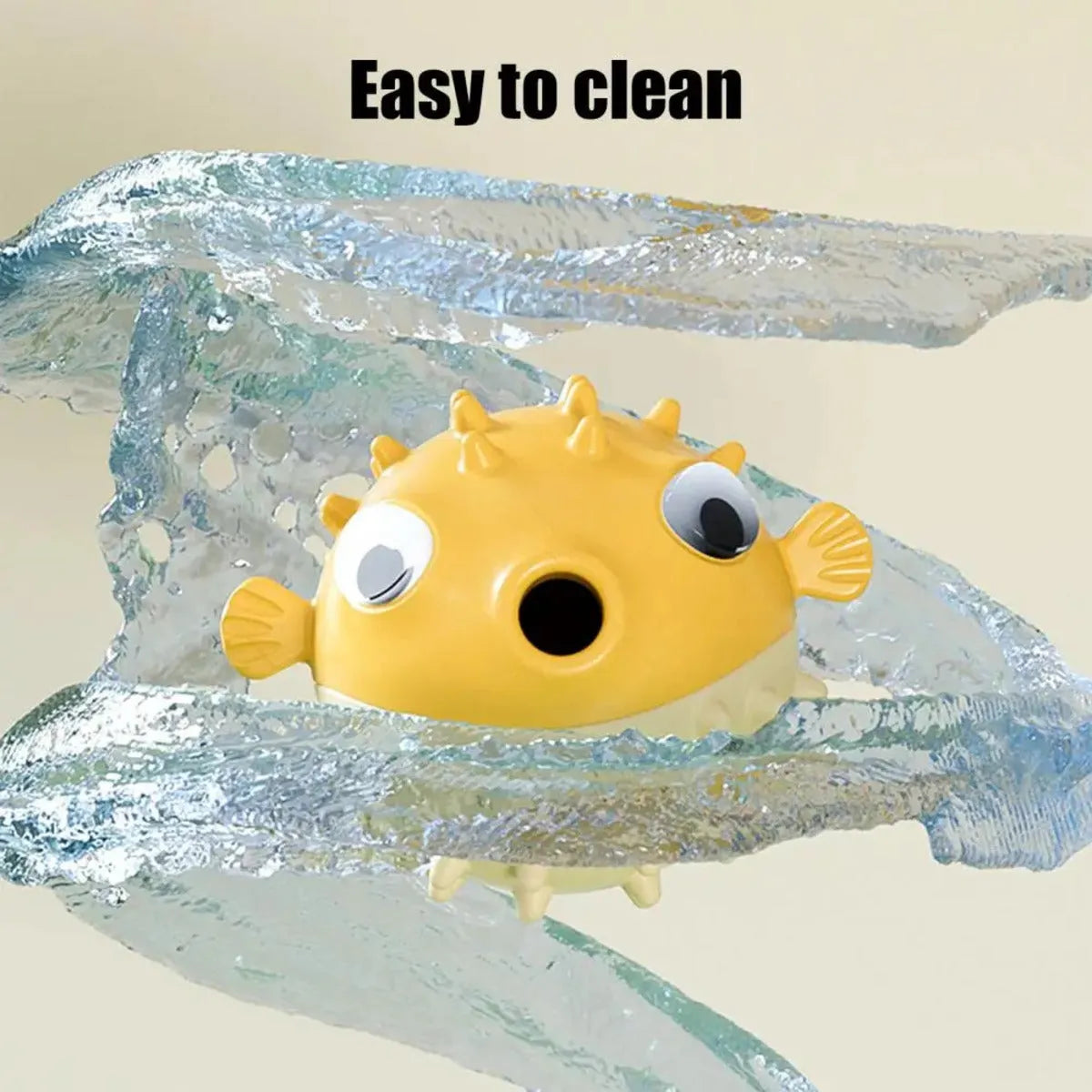 Yellow fish-shaped durable vinyl dog chew toy with textured surface for teeth cleaning.