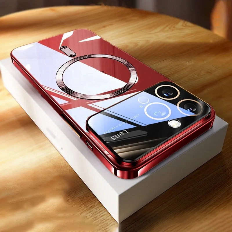 Magnetic transparent TPU phone case with large window for iPhone, available in multiple colours, electroplated finish
