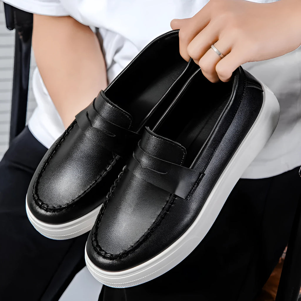 Men's round toe casual shoes in white, black and white, and khaki colours with a PU upper.