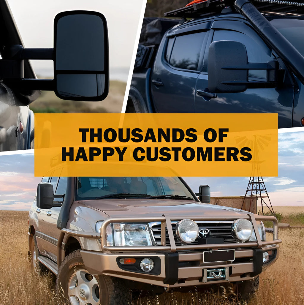 Pair of black plastic foldable rearview mirrors for Toyota Land Cruiser 100