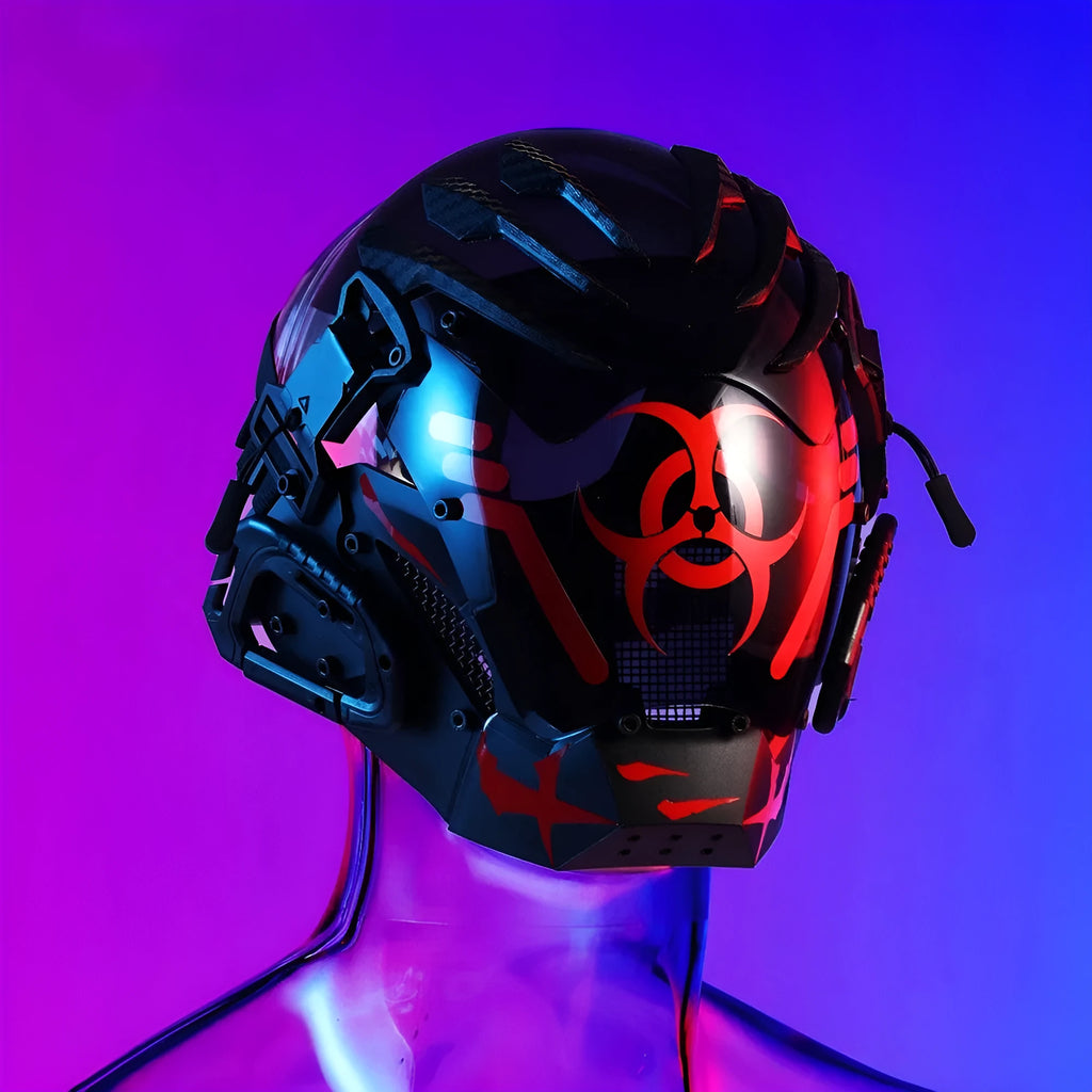 Black bioweapon tech mask full face helmet prop for cyberpunk costume parties