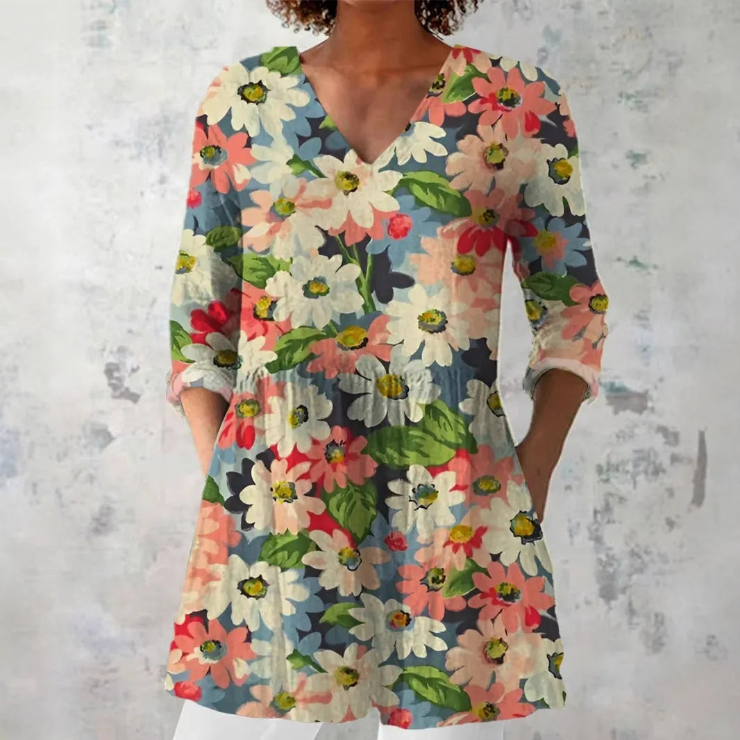 Women's retro style slim fit printed long sleeved top in a selection of colours