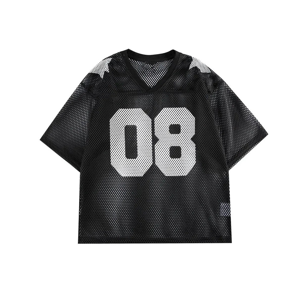 Black polyester pullover shirt with white letter print pattern, loose fit design