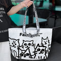 Blue waterproof PP woven handbag with colour printed snakeskin pattern design