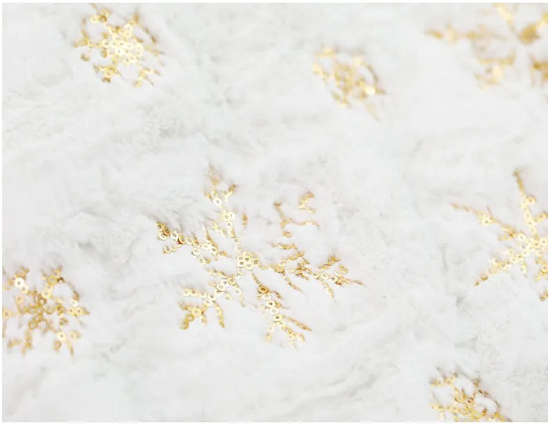 Christmas tree skirt with silver sequin embroidery Christmas tree design on white background