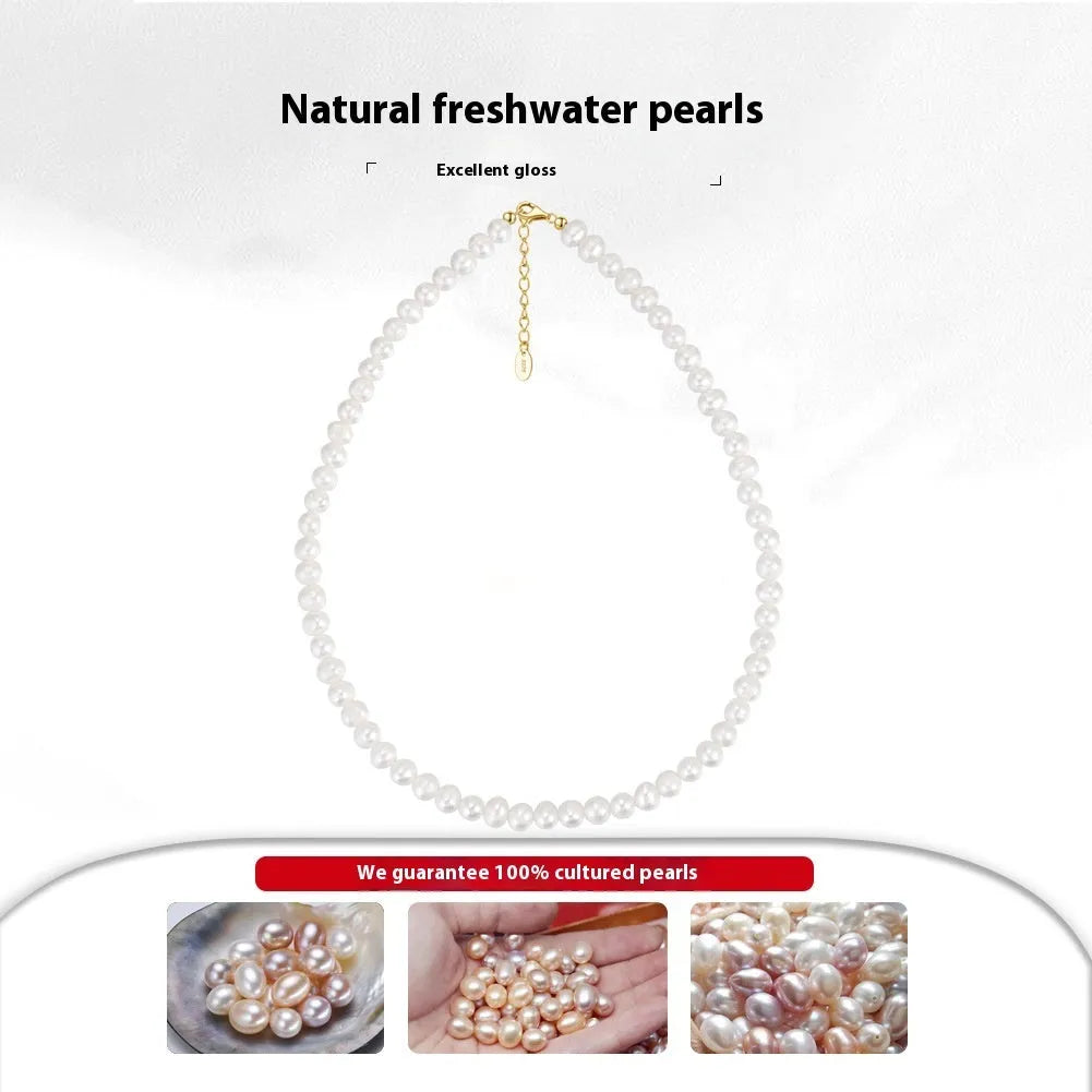 Women's adjustable necklace with natural freshwater pearls on 925 sterling silver chain