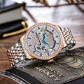 Men's luxury zircon mechanical watch with mineral glass and stainless steel butterfly clasp