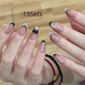 Pink purple blue glitter press-on nails with jelly sparkle finish in short almond coffin shape
