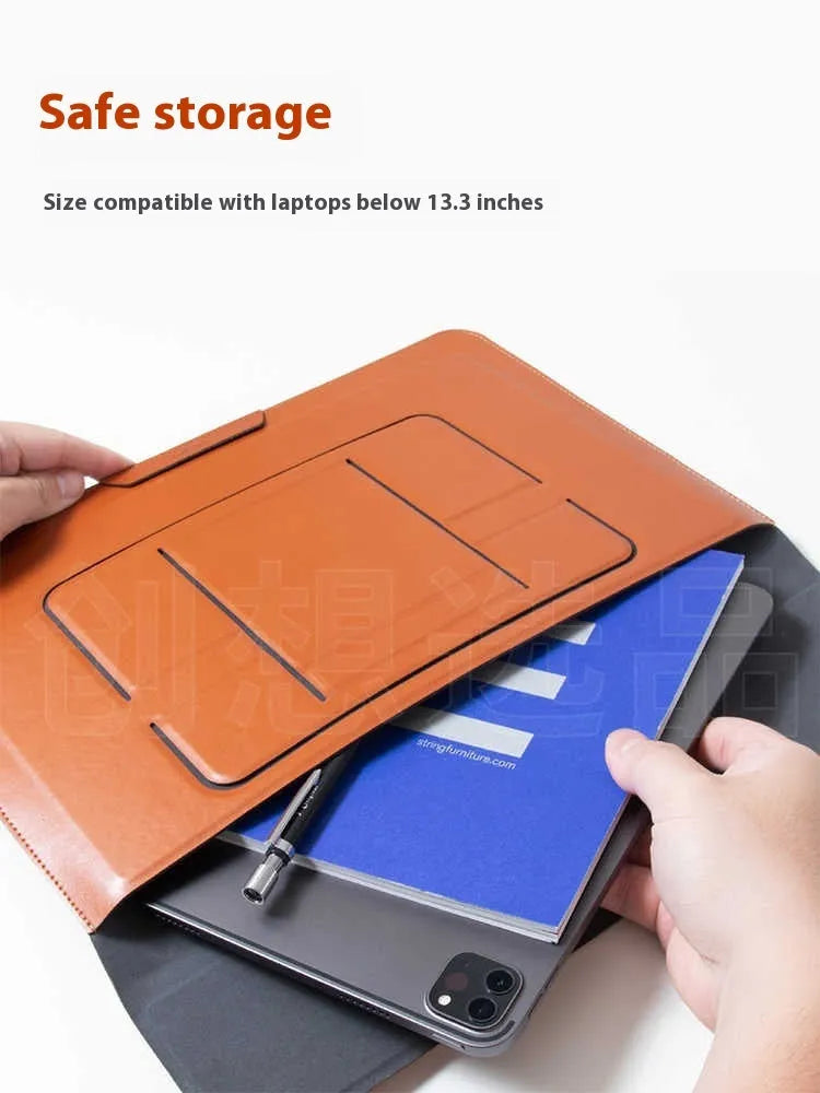 Black laptop bag bracket for 13.3-inch notebooks showing dual-angle viewing positions