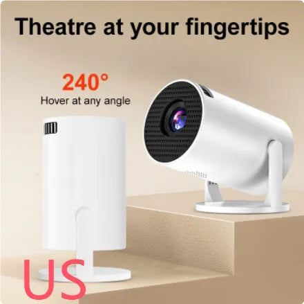 White mini wireless HD projector showing 1080p resolution and portable design