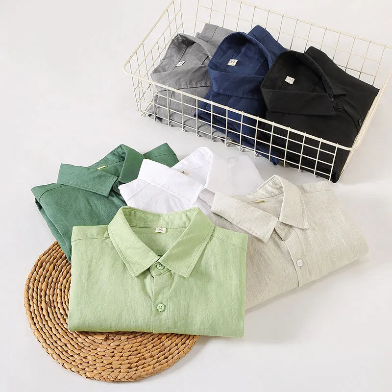 Men's linen long sleeve Chinese style cardigan in loose fit available in multiple colours