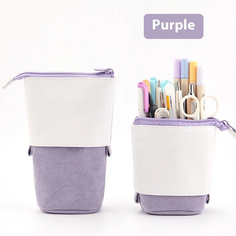 Corduroy drop-down telescopic stationery case in Korean style design