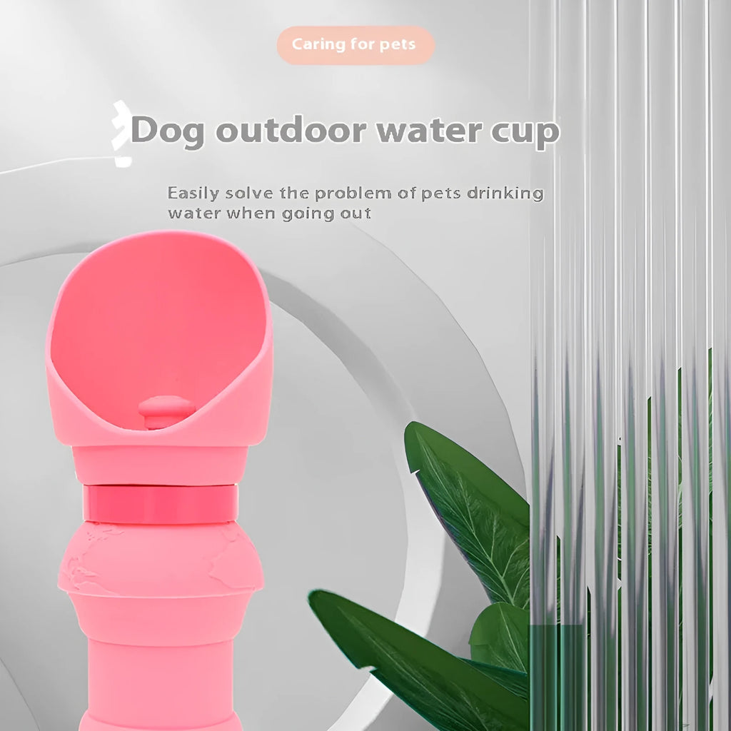 Collapsed and unfolded pink silicone folding water bowl for pets on a table.