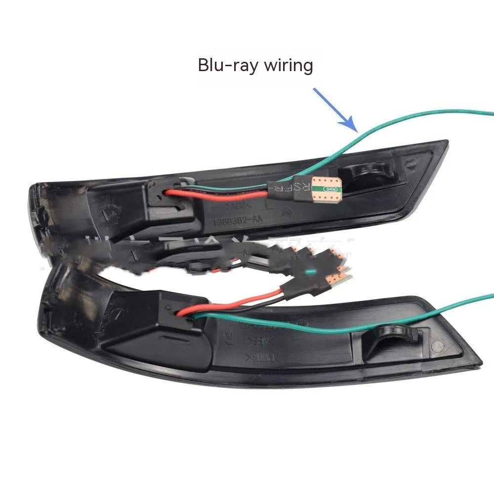 Pair of ABS plastic rearview mirror waterfall lights for Ford Focus and Mondeo, showing yellow and two-tone colour options.