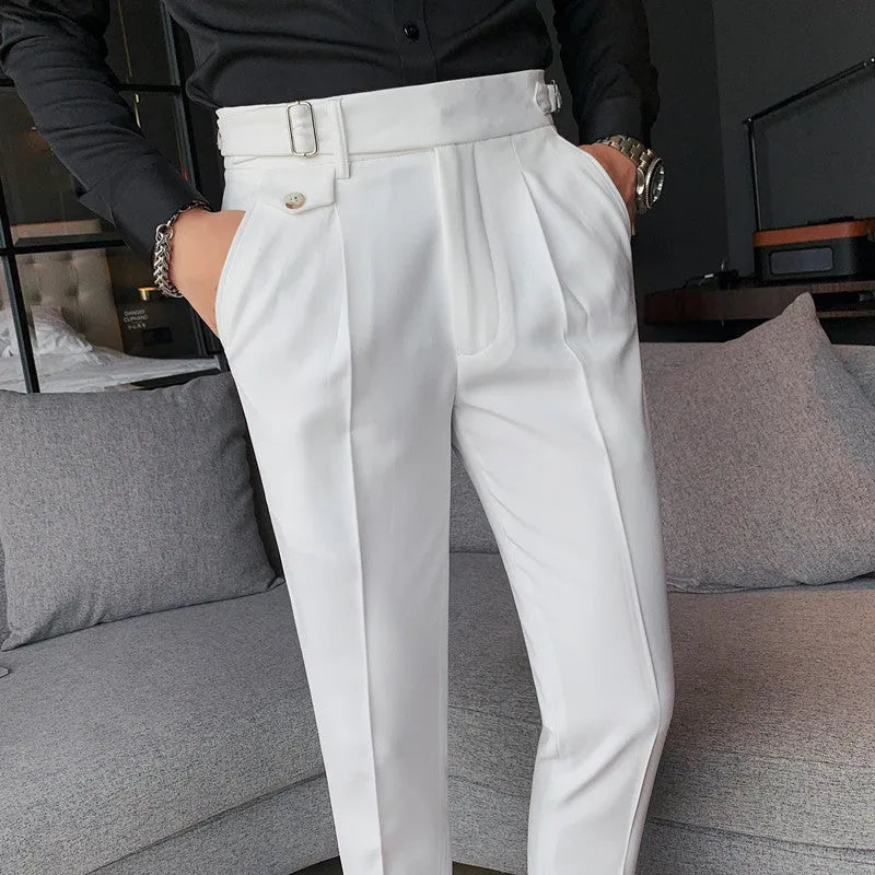 Straight-leg casual trousers in solid colours with polyester composition and Asian sizing options