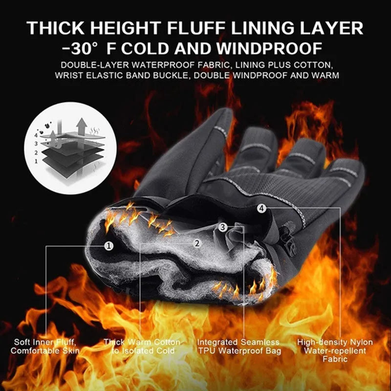 Winter cycling gloves in black with non-slip grip and touchscreen fingertips
