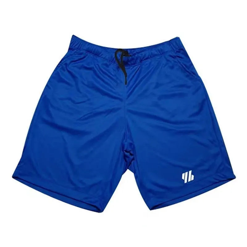 Men's loose black metal silk fabric sports shorts for running, laid flat.