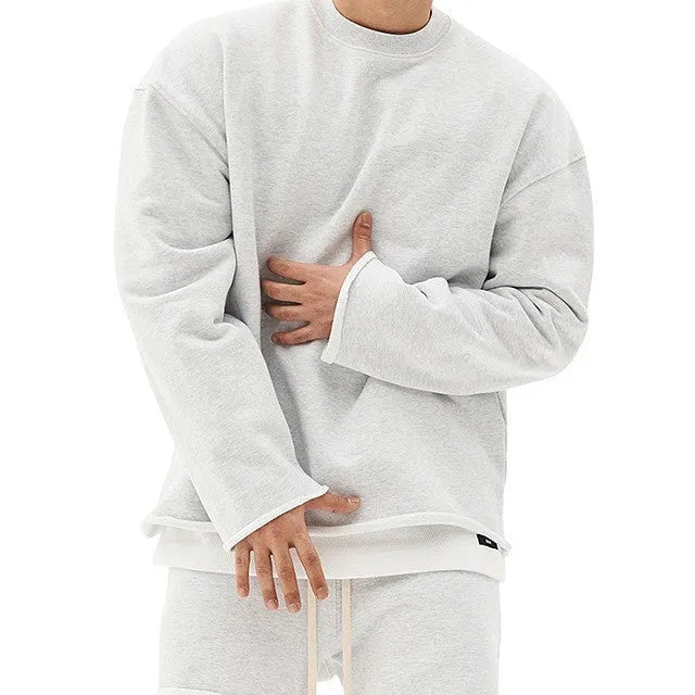Men's cotton blend loose fit round neck pullover sweater in khaki