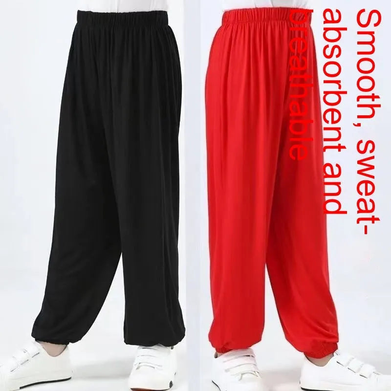 Children's black high elasticity Sanda practice pants for martial arts training