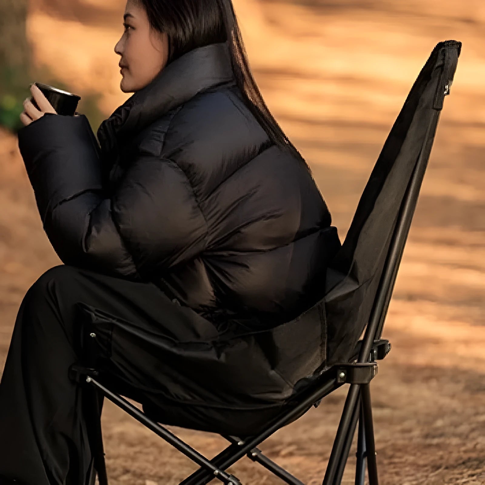 Night black portable camping recliner folding chair with moon chair style design