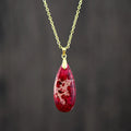 Jade drop-shaped pendant necklace with gold-plated chain in European American style