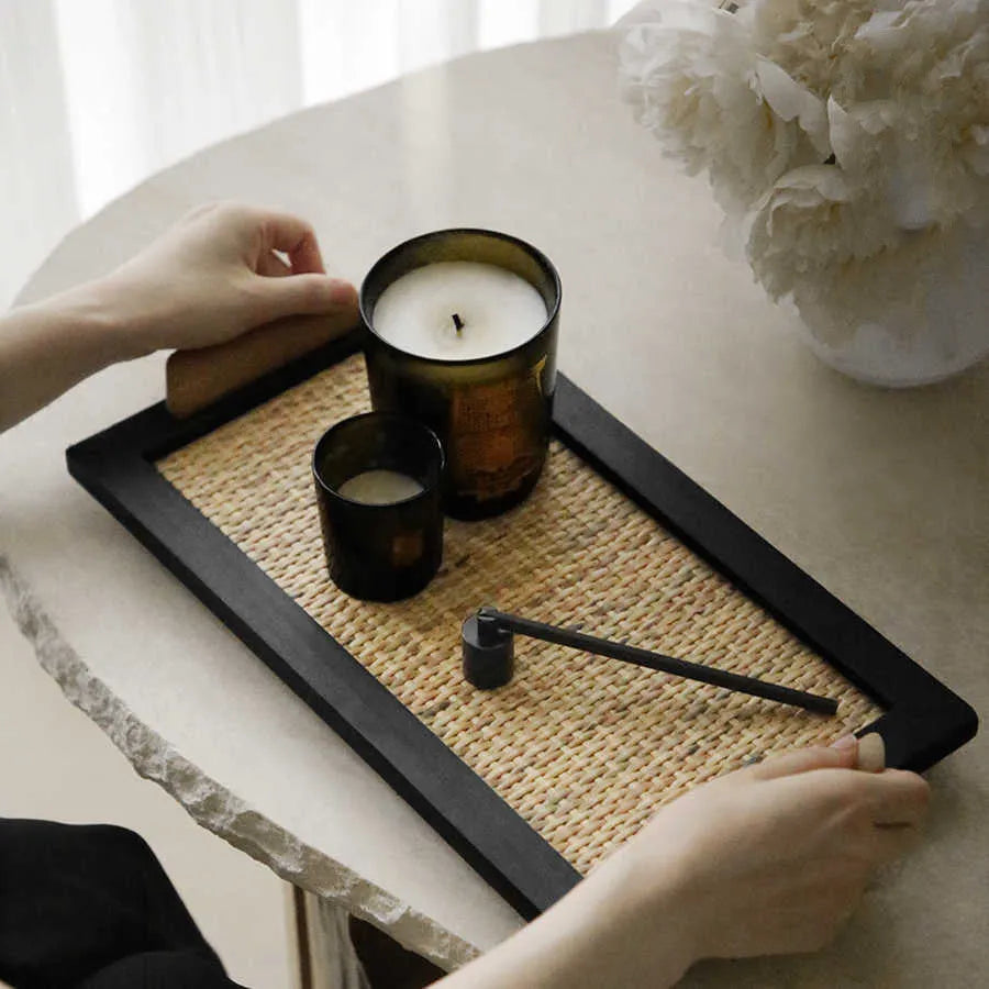 Pine wood dining tray with two compartments shown in large and small size options