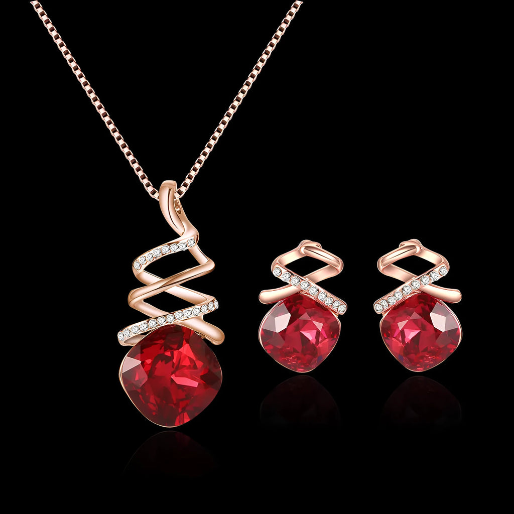 Women's bridal jewellery set with adjustable necklace and matching earrings