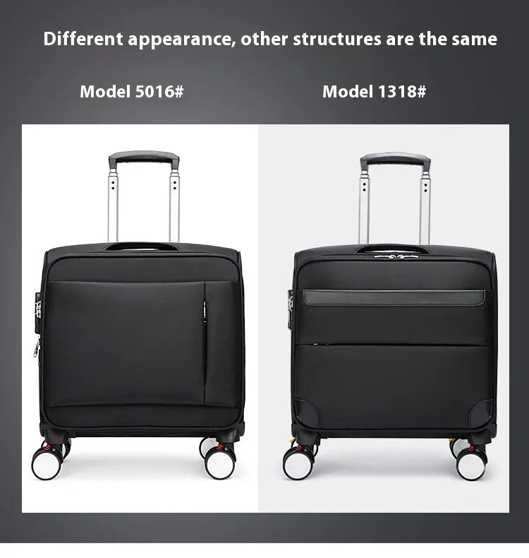 Black waterproof Oxford cloth business travel suitcase with universal wheels, 18-inch carry-on size