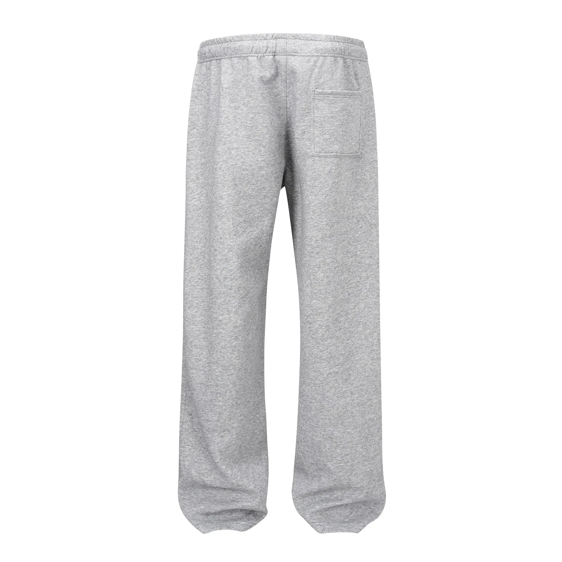 Men's grey cotton trousers with straight wide-leg fit on hanger