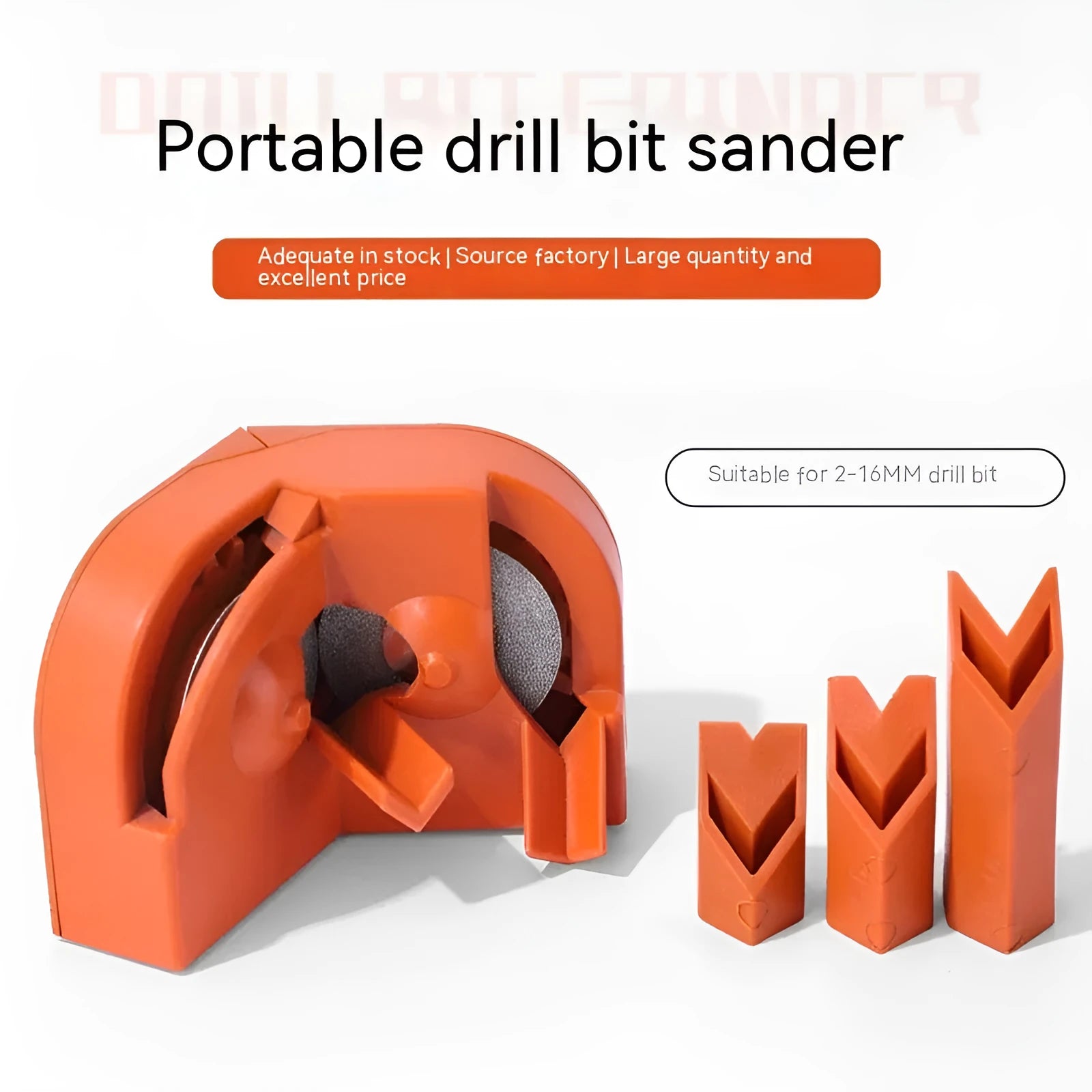 Portable electric sander with orange and black grinding wheels for metal and wood polishing