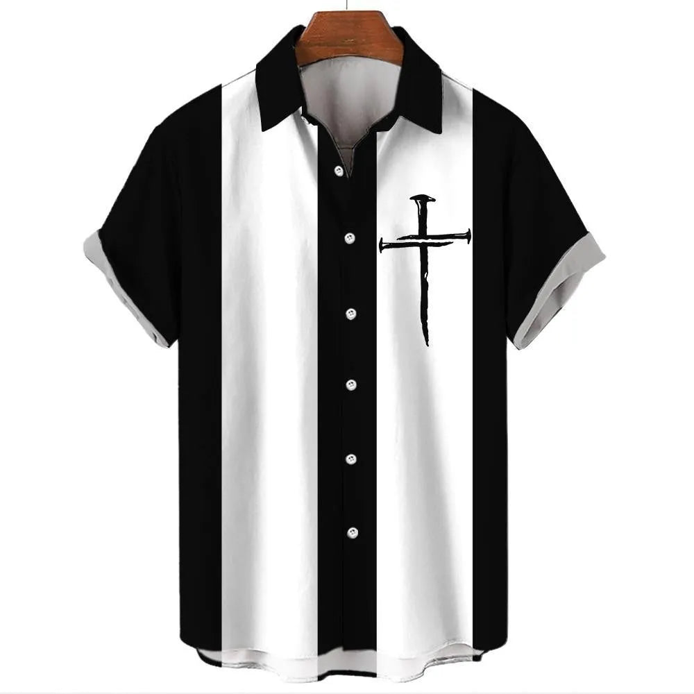 Men's stripe pattern Hawaiian shirt with short sleeves and button front in various colours.