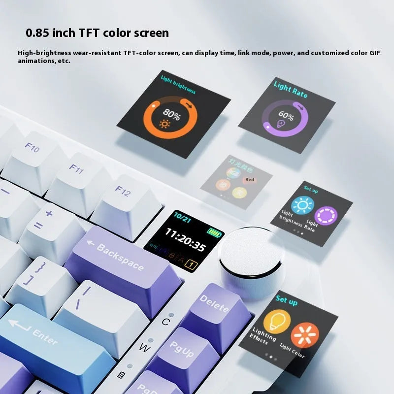 Three-mode mechanical keyboard with wireless hot plug in black, grey and yellow colour combination
