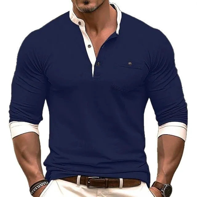 Men's long sleeve cotton T-shirt in solid colour with round neck design