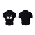 Black men's slim fit short sleeve T-shirt with a textured pleated print design and round neck collar