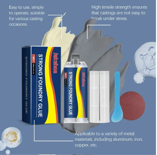 85ml metal casting glue tube with epoxy and curing agent, plus push rod, scraper and sandpaper