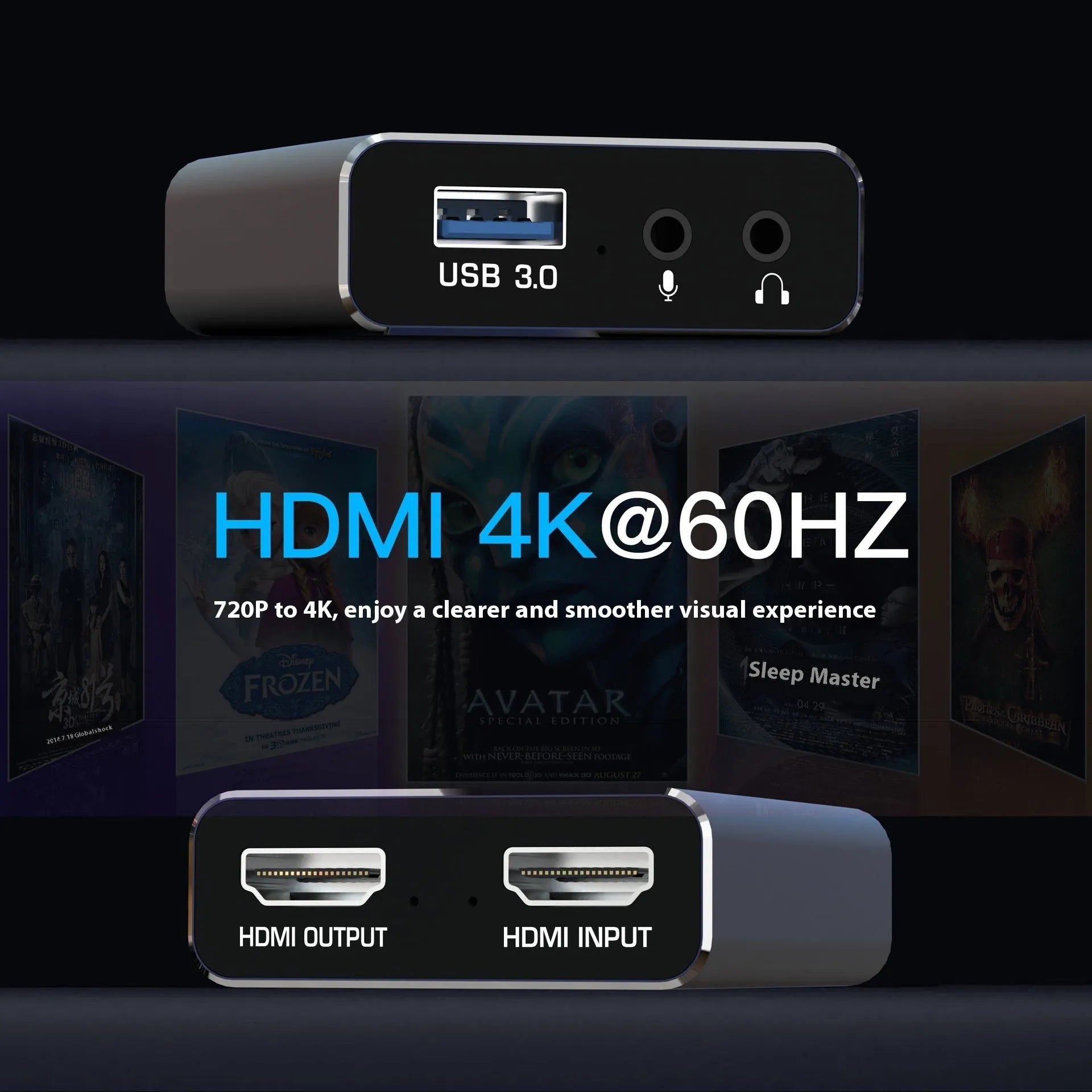 Black MS2131 4K set-top box with USB audio recording and 1080p output