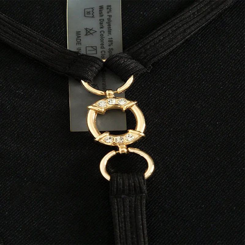 Women's black hollow backless split bikini triangle swimwear with sleeveless nylon construction