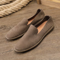 Handmade men's low-top shoes in khaki colour with wedge heel and rubber sole