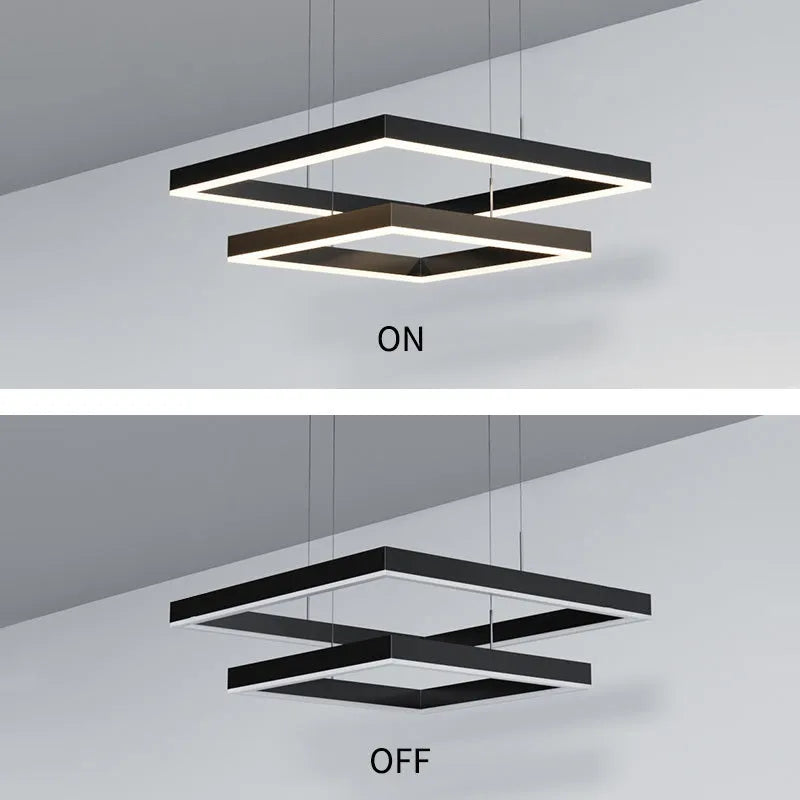 Scandinavian style square iron chandelier with aluminium single-layer shade 40cm diameter