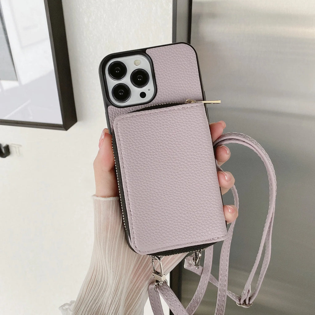 Litchi patterned phone case for iPhone in multiple colours showing PC and leather construction.