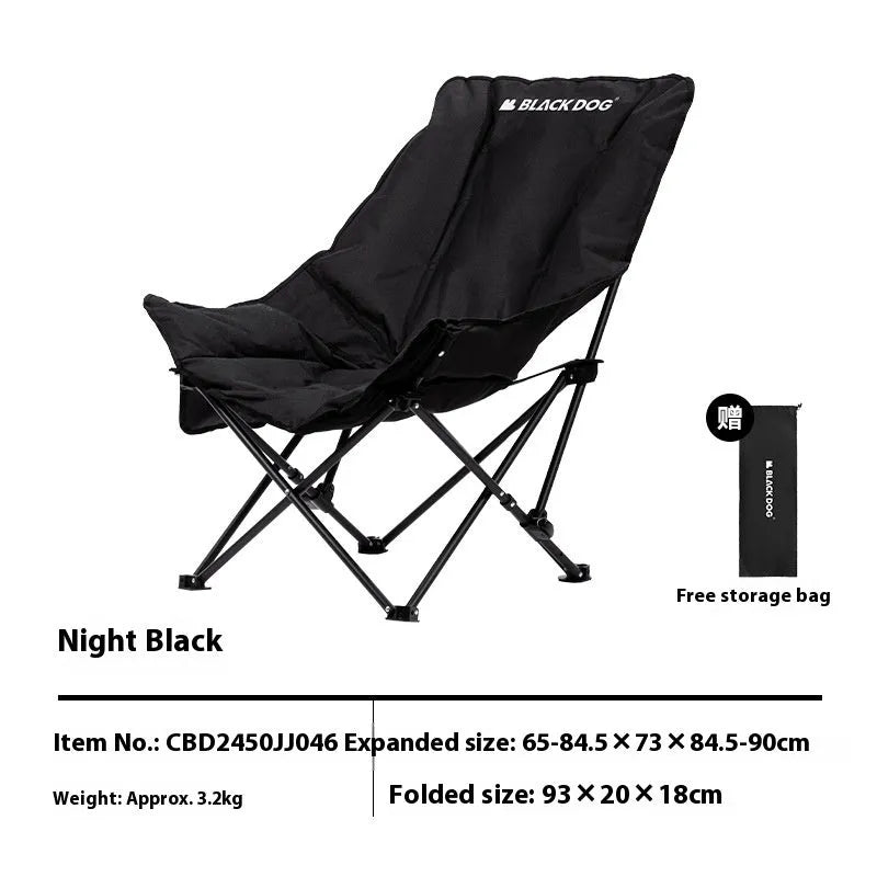 Night black portable camping recliner folding chair with moon chair style design