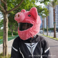 Pink pig cartoon patterned plush protective hood for motorcycle helmets in soft pv velvet cloth