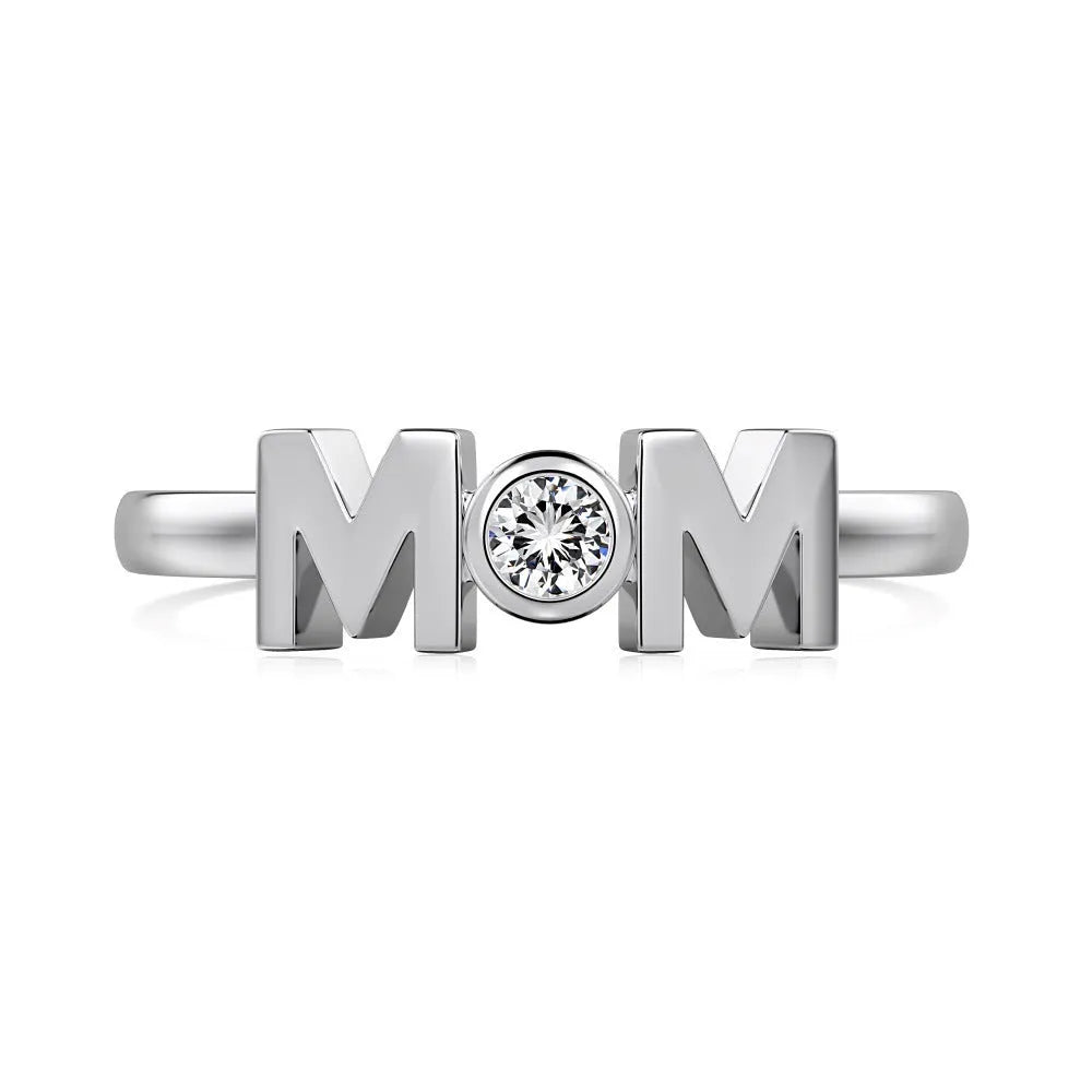 MOM Design refined simple geometric letter ring for women in silver with gold and platinum colour options