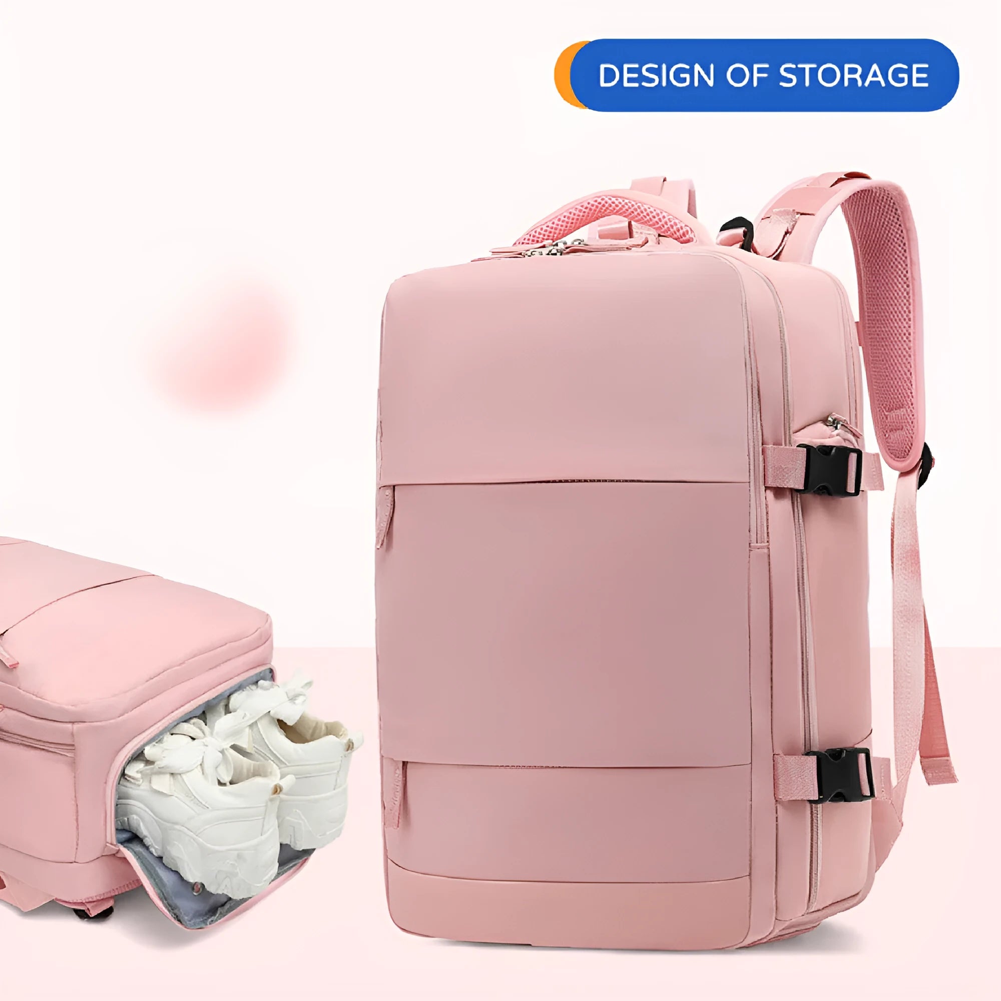 Waterproof nylon mummy backpack in a choice of colours including black, mint green, and pink.