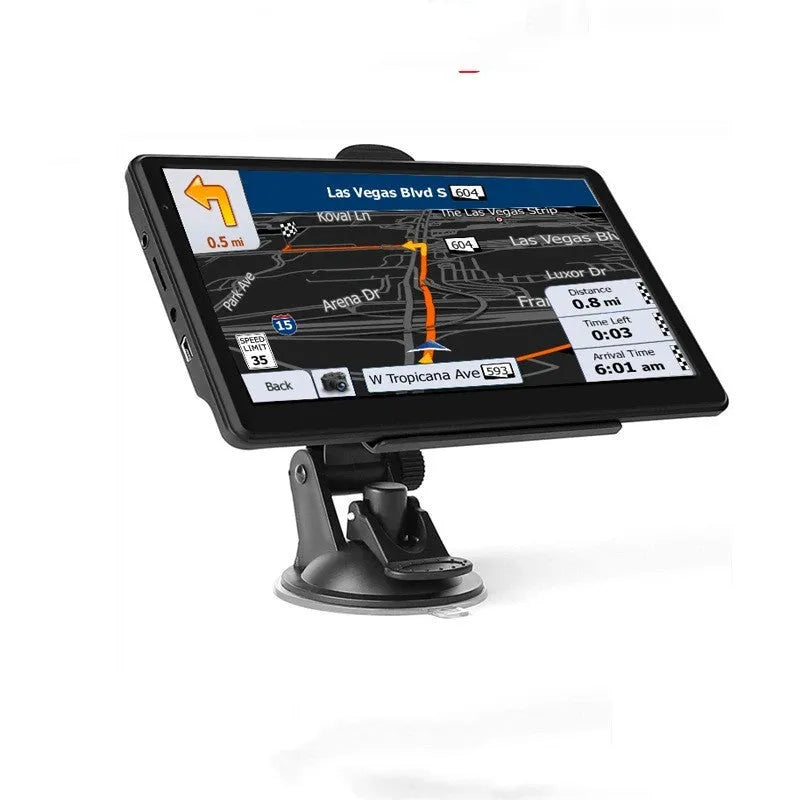 Portable 7 inch car GPS navigation device with touch screen on dashboard bracket