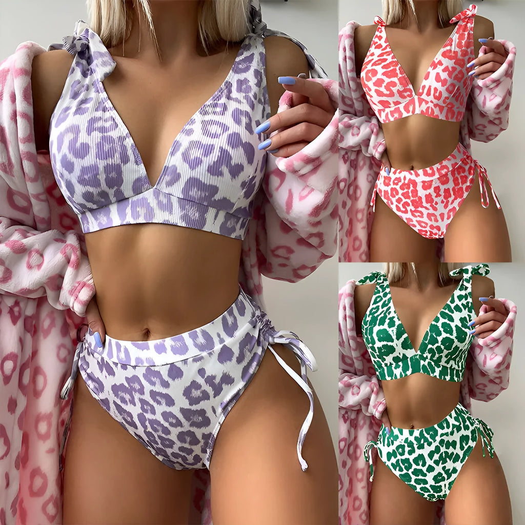 Women's printed lace-up chest cover top with high-waisted shorts in two-piece suit set