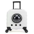 Hard shell PVC pet flight case trolley carrier in pink colour with luggage compartment