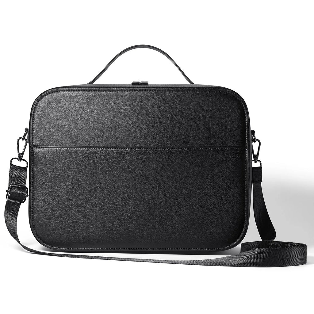 Black superfiber storage box for Vision Pro MR glasses with dimensions 32.5 by 24.5 by 11.5 cm.