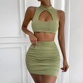 Women's light purple hollow vest and split skirt two-piece summer outfit set